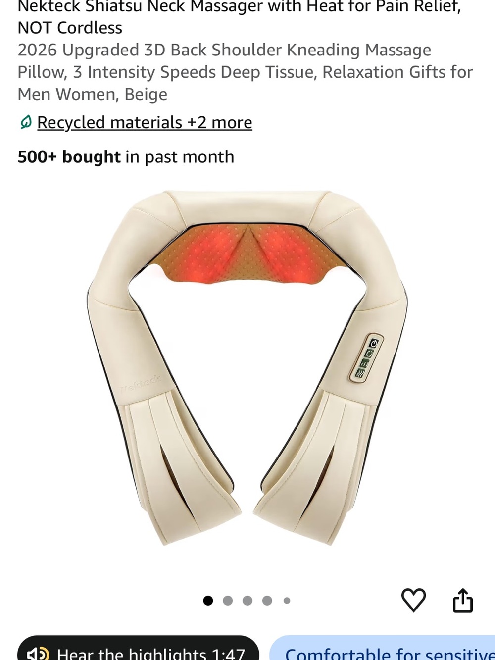 Shiatsu Neck & Shoulder Massager with Heat - Beige